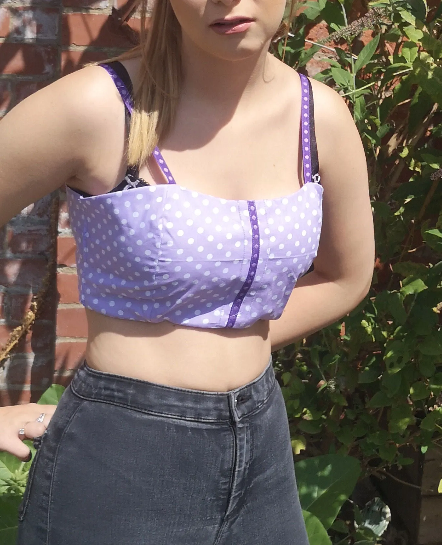 Alternative styled, crop top festival fashion, size 8-10  Lilac polka dot..
