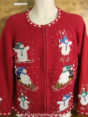 Funny Sporty Snowmen Tacky Bad Christmas Sweater