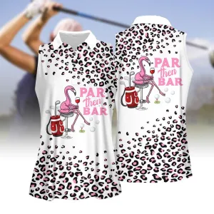 Pink Leopard Par Then Bar Flamingo Women Golf Apparel, Golf Shirts for Women Sleeveless with Collar, Ladies Sleeveless Golf Shirt